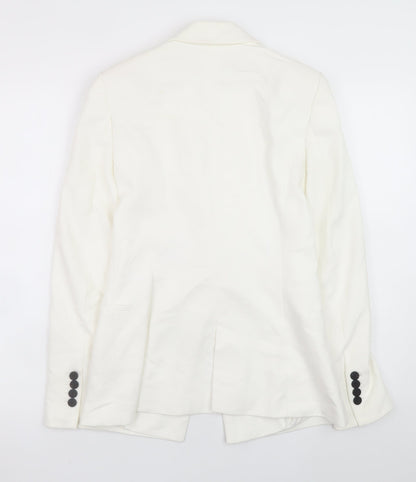 Zara Women White Slim Fit Cotton Blend Blazer Jacket Size S