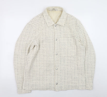 Zara Women Ivory Tweed Mid-Length Jacket Size 14 Classic Style