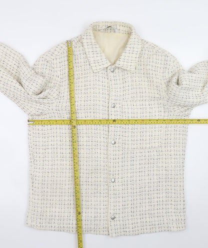 Zara Women Ivory Tweed Mid-Length Jacket Size 14 Classic Style