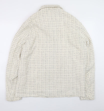 Zara Women Ivory Tweed Mid-Length Jacket Size 14 Classic Style