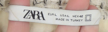 Zara Women Ivory Tweed Mid-Length Jacket Size 14 Classic Style