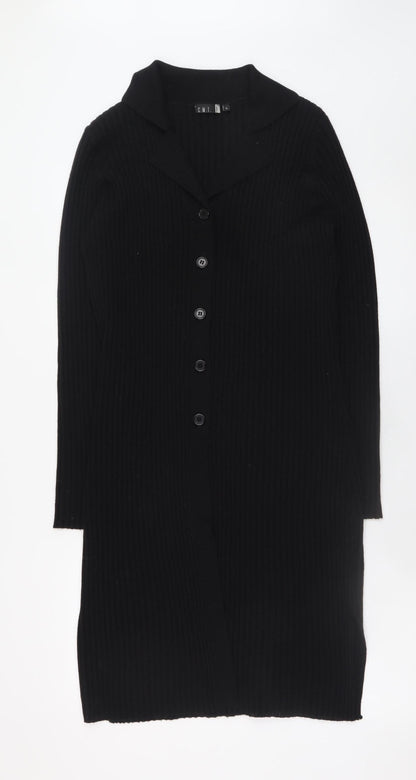 Jeff & Co Womens Black Knit Collared Shirt Dress L