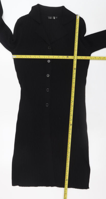 Jeff & Co Womens Black Knit Collared Shirt Dress L