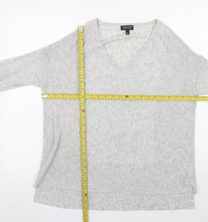 Topshop Women Grey V-Neck Pullover Jumper Size 8 Lightweight Knit