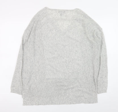 Topshop Women Grey V-Neck Pullover Jumper Size 8 Lightweight Knit