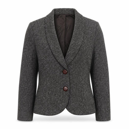 Minuet Women Brown Tweed Blazer Size 12 Lined Buttoned Jacket