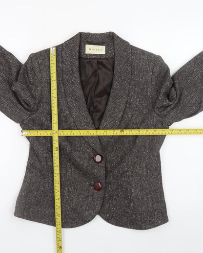 Minuet Women Brown Tweed Blazer Size 12 Lined Buttoned Jacket