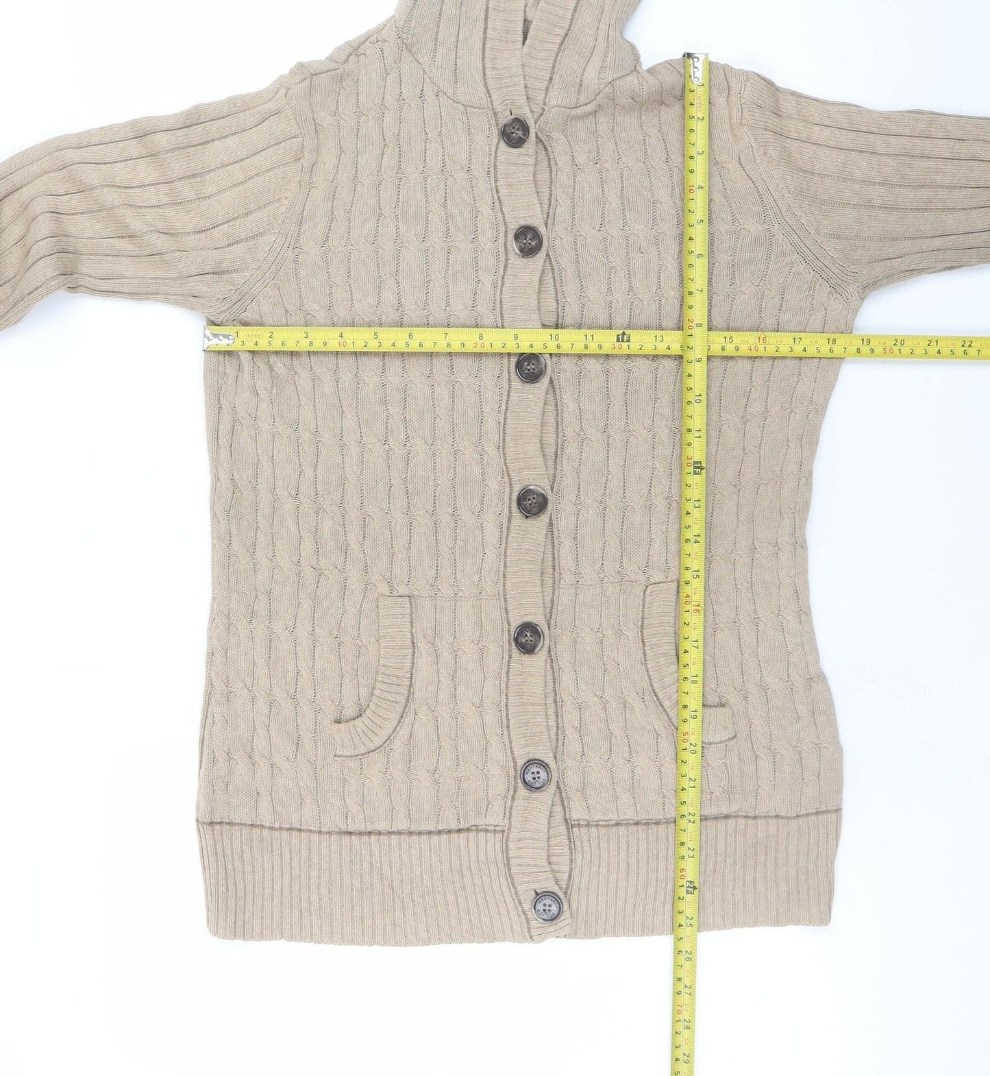 Mantaray Women Beige Hooded Cardigan Size 16 Button Knit Jumper