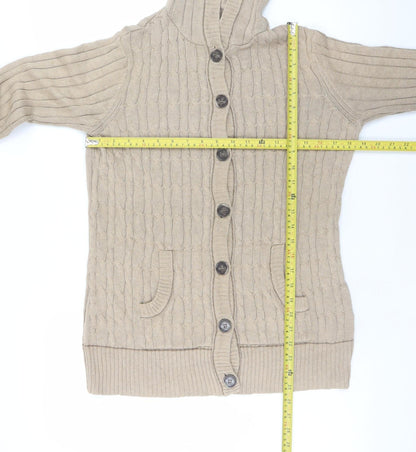 Mantaray Women Beige Hooded Cardigan Size 16 Button Knit Jumper