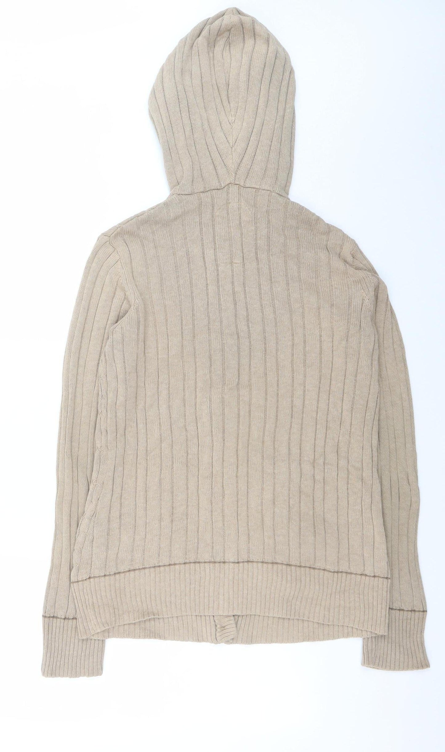 Mantaray Women Beige Hooded Cardigan Size 16 Button Knit Jumper