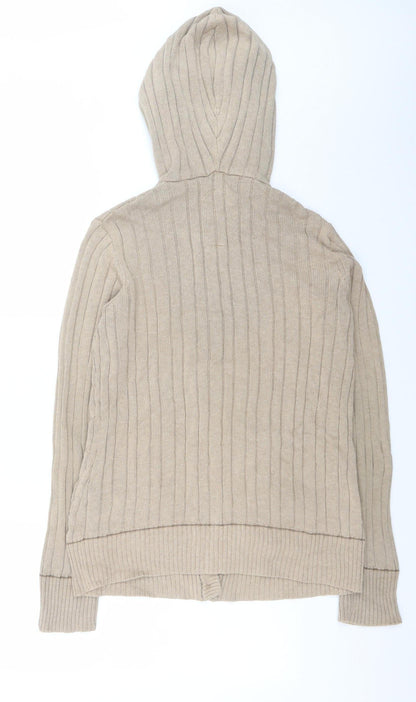 Mantaray Women Beige Hooded Cardigan Size 16 Button Knit Jumper
