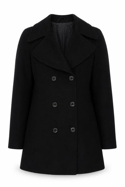 Killah Women's Black Wool Pea Coat XS Mid-Length Classic Style
