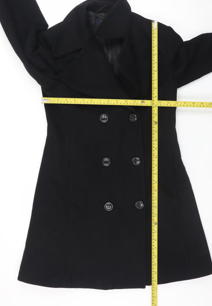 Killah Women's Black Wool Pea Coat XS Mid-Length Classic Style