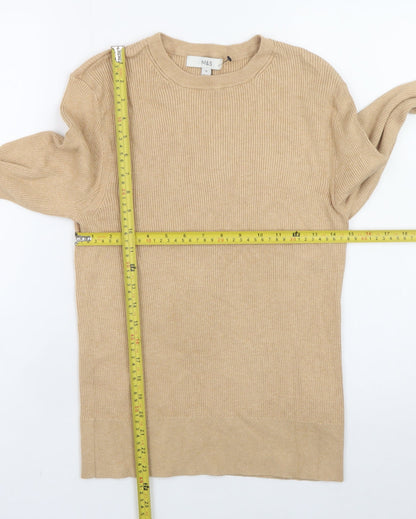 Marks and Spencer Women Beige Crew Neck Button Sleeve Jumper Size 14