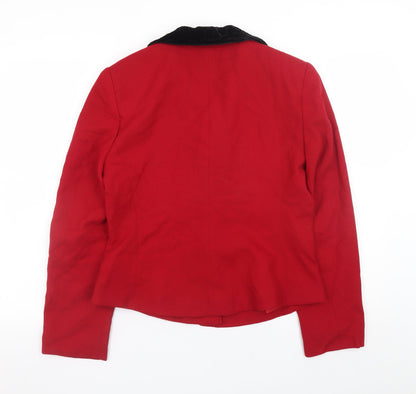 Evan-Picone Women's Red Wool Blazer Velvet Collar Size 12 Classic Jacket