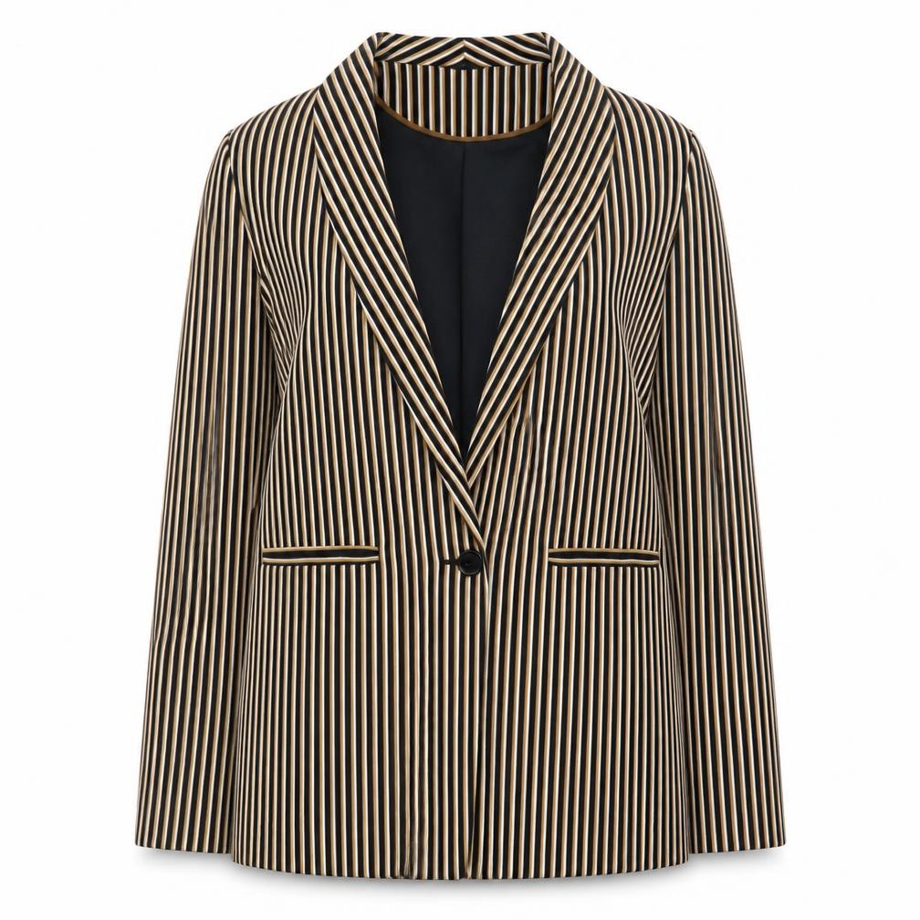 Primark Women Black Stripe Blazer Size 6 Polyester Blend Lined Jacket