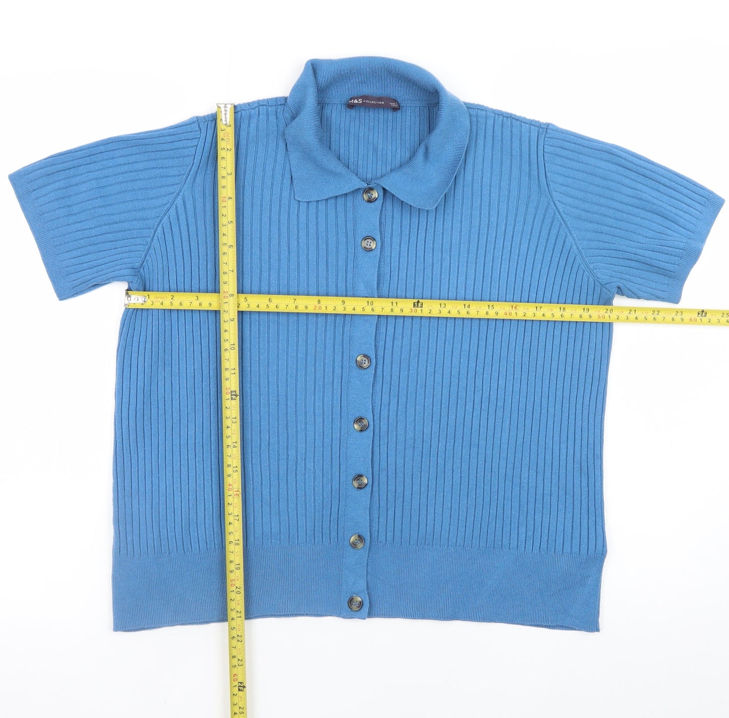 Marks and Spencer Men’s Blue Knit Polo Shirt Size L Short Sleeve