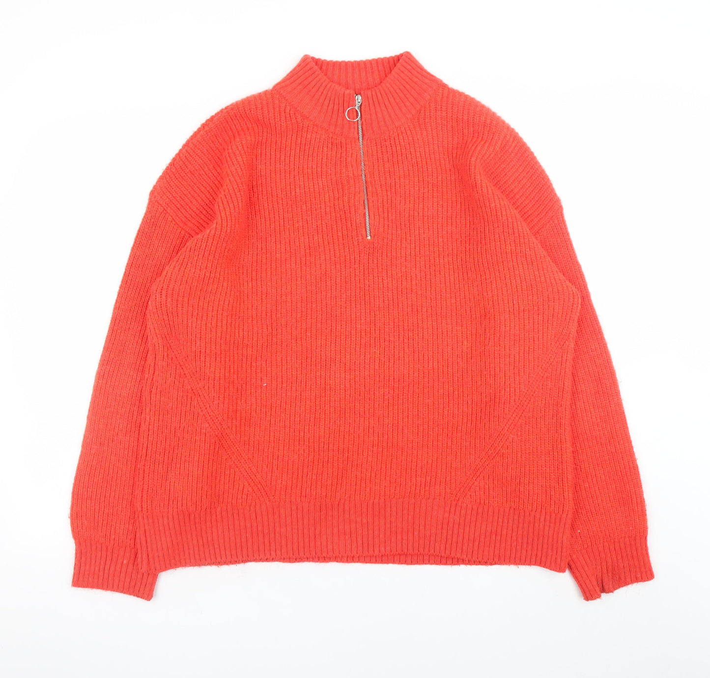 Marks and Spencer Women's Red Mock Neck Half Zip Knit Jumper Size 16