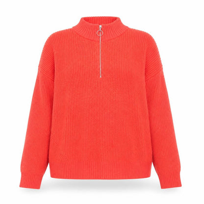 Marks and Spencer Women's Red Mock Neck Half Zip Knit Jumper Size 16