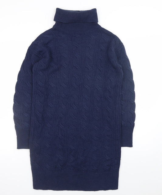 Tu Women Blue Cable Knit Roll Neck Jumper Dress Size 8