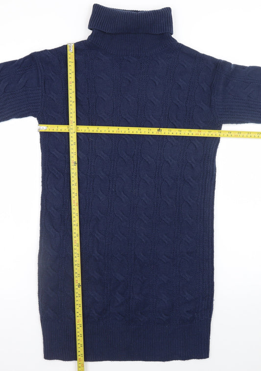 Tu Women Blue Cable Knit Roll Neck Jumper Dress Size 8