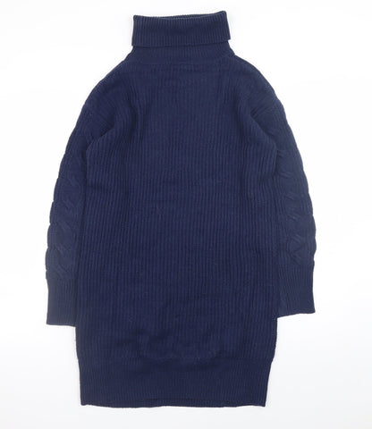 Tu Women Blue Cable Knit Roll Neck Jumper Dress Size 8