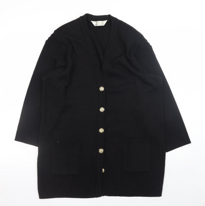 Marks and Spencer Women Black UK 12 Wool Blend Cardigan with Shoulder Pads