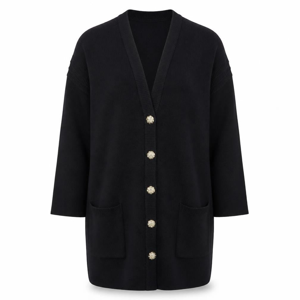 Marks and Spencer Women Black UK 12 Wool Blend Cardigan with Shoulder Pads