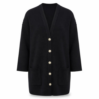 Marks and Spencer Women Black UK 12 Wool Blend Cardigan with Shoulder Pads