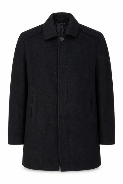 Karl Jackson Men's Black Wool Overcoat Large Classic Style
