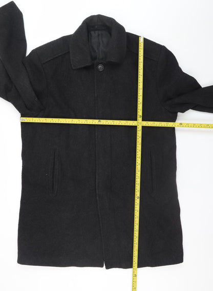 Karl Jackson Men's Black Wool Overcoat Large Classic Style