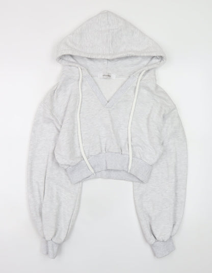 Storets Women Grey Cropped Hooded Basic Jacket S Relaxed Fit