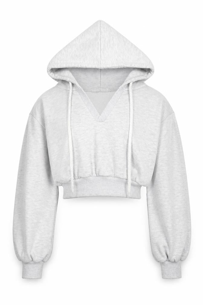 Storets Women Grey Cropped Hooded Basic Jacket S Relaxed Fit