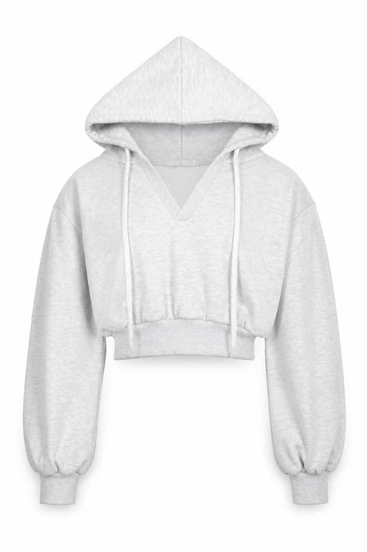Storets Women Grey Cropped Hooded Basic Jacket S Relaxed Fit