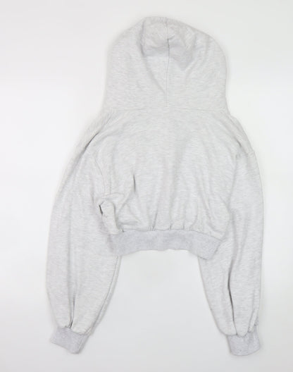 Storets Women Grey Cropped Hooded Basic Jacket S Relaxed Fit