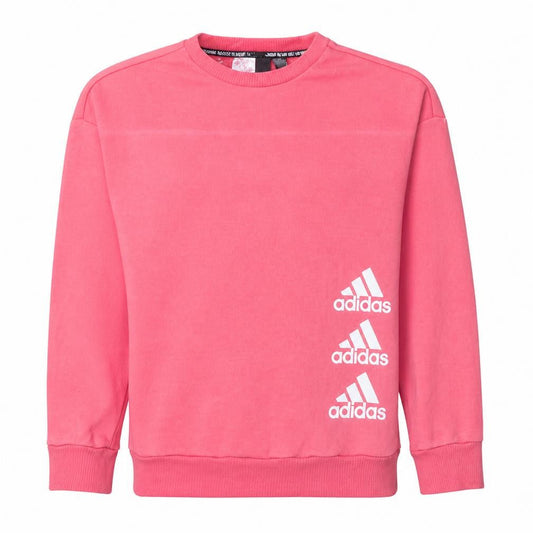 Front view of adidas girls’ pink graphic logo pullover sweatshirt – 14 years