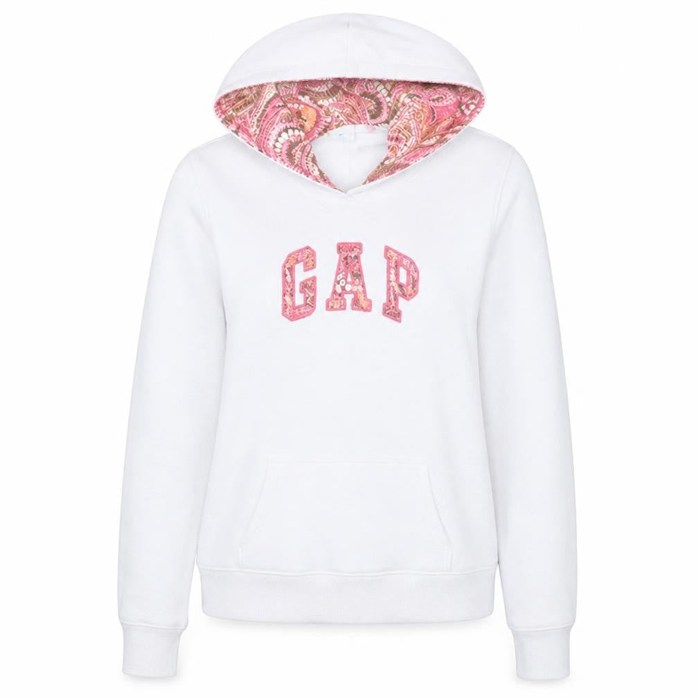 Gap Women White Pullover Hoodie S Stretch Cotton Blend Logo