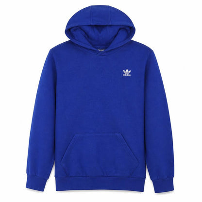 Front view of Adidas boys’ blue pullover hoodie 15-16 years fleece trefoil logo sweatshirt
