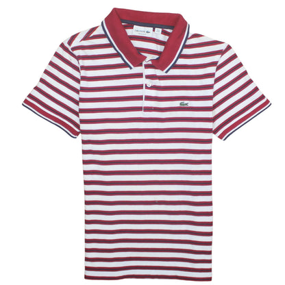 Lacoste Men’s Red White Striped Regular Fit Cotton Polo Shirt M
