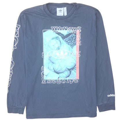 Adidas Men's Blue Long Sleeve Graphic Cotton Top Size L