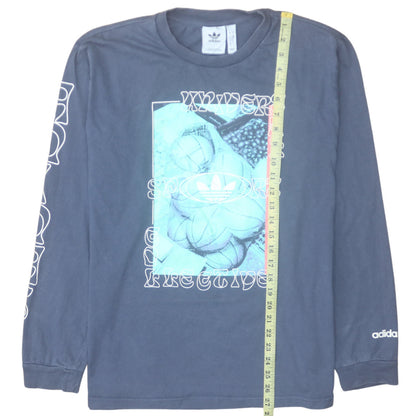 Adidas Men's Blue Long Sleeve Graphic Cotton Top Size L