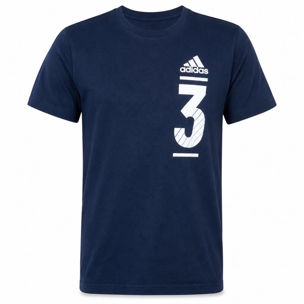 Front view of Adidas Men's Blue Graphic Logo Sports T-Shirt, size S