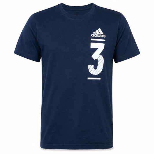 Front view of Adidas Men's Blue Graphic Logo Sports T-Shirt, size S