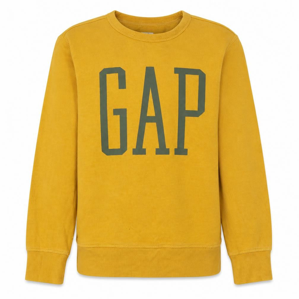 Front view of Gap boys’ yellow crew neck pullover sweatshirt xl 12-13 years cotton blend