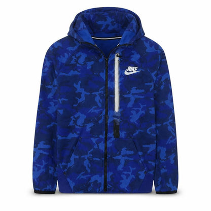 Front view of Nike boys’ blue camo full zip hoodie xl (13-15 years) - fleece sweatshirt