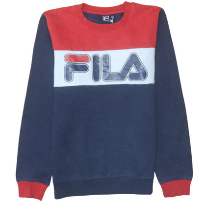 Fila Boys Navy Red Colourblock Crew Neck Sweatshirt Size 164cm