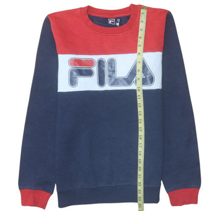 Fila Boys Navy Red Colourblock Crew Neck Sweatshirt Size 164cm