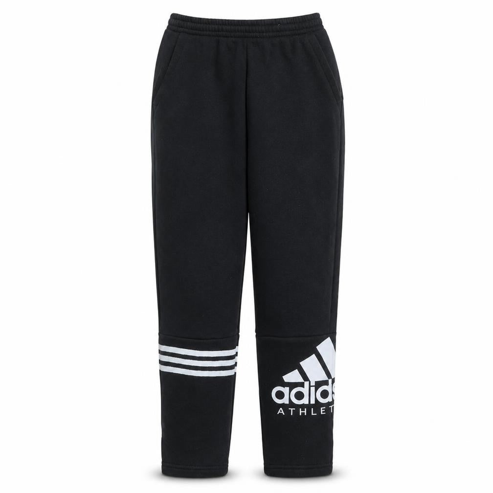 Front view of Adidas boys’ black jogger activewear sweatpants 12 years fleece tapered fit