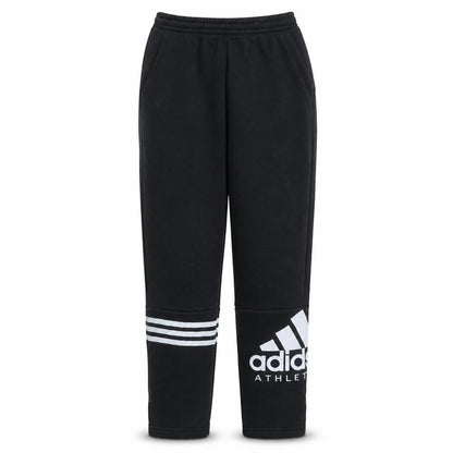 Front view of Adidas boys’ black jogger activewear sweatpants 12 years fleece tapered fit