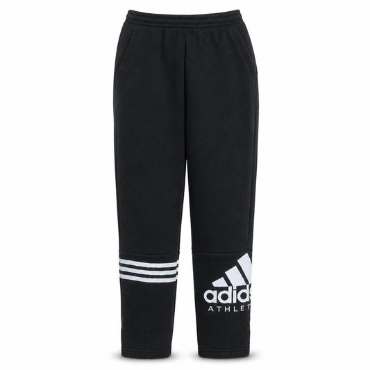 Front view of Adidas boys’ black jogger activewear sweatpants 12 years fleece tapered fit